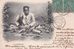 A COBBLER Postcard Used 1903 With 2 French Stamps From CHANDERNAGOR Inde India Un Cordonnier Indien - Indien