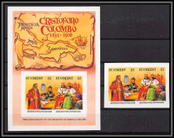 80572b St Vincent Y&t N°900 C/D Christophe Colomb 500th 1986 ** MNH Columbus Colombo Bloc Spécial 2$ Imperf Non Dentelé - Christopher Columbus