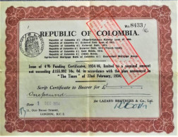 Republic Of Colombia - Interest Certificate - Lazard Brothers - Other & Unclassified