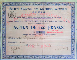 Société Anonyme Des Glacières Nouvelles  De Pau - Action De 100 Francs  - 1913 - Other & Unclassified