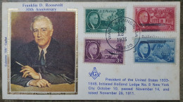 Franklin D. Roosevelt President Of US, Holland Lodge No. 8, Masonic Freemasonry Silk Cachet FDC - Freemasonry