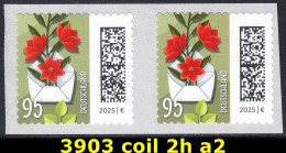 !a! GERMANY 2025 Mi. 3903 MNH Horiz.PAIR (a2) Coil (self-adhesive) - World Of Letters: Envelope W/ Orange Milk Star - Ongebruikt