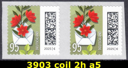 !a! GERMANY 2025 Mi. 3903 MNH Horiz.PAIR (a5) Coil (self-adhesive) - World Of Letters: Envelope W/ Orange Milk Star - Ongebruikt