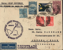 Brésil Serviço Aereo Transatlantico Via Condor Zeppelin Agosto 1933 Registrado Graf Zeppelin 4a Viagem No Anno De 1933 - Luftpost