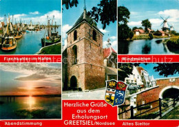 Greetsiel Kirche Windmuehlen Altes Sieltor Fischkutter Hafen - Krummhörn