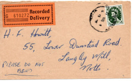 90864 - Grossbritannien - 1964 - 9d Wilding EF A Recorded-delivery-Bf WEMBLEY -> Langley Mill - Covers & Documents