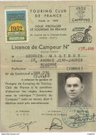 JP / Superbe CARTE LICENCE DE CAMPEUR Touring Club AUXERRE 1952 Camping Auberge Jeunesse TOURISME CAMPING - Autres & Non Classés