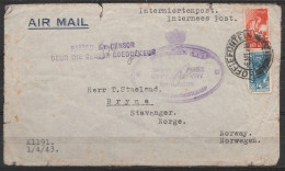 Afrique Du Sud (Free State) - L. De Prisonnier Affr. 9d Càd KOFFIEFONTEIN / 6 APR 1943 Pour BRYNE - Stavanger (Norvège) - Brieven En Documenten