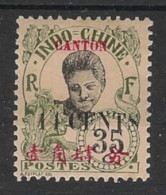 CANTON - 1919 - N°YT. 76a - Cambodgienne 14c Sur 35c Vert-olive - VARIETE 4 Fermé - Neuf* / MH VF - Neufs