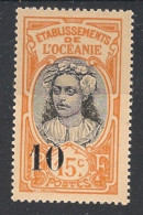 OCEANIE - 1916 - N°YT. 43 - Tahitienne 10 Sur 15c Orange - VARIETE Surcharge Décalée - Neuf* / MH VF - Neufs