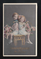 Glückwunsch Namenstag, Kinder Mit Blumenkörben Fotografie, Neersen 16.3.1912 - Hold To Light