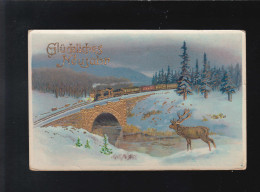 Neujahr Hirsch Winterlandschaft Zug Eisenbahn Gold Brücke, Mannheim 30.12.1941 - Hold To Light