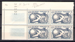 1958 Polinesia, Dichiarazione Uomo, Yvert N. 12, Blocco Di Quattro, MNH** - Autres & Non Classés