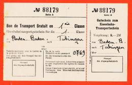 39666  Eisenbahntransportgutschein 1 Klasse Non Utilisé ◉ TUBINGEN à BADEN-BADEN (•◡•) Archives Leonce MARTY 1945s - Europe