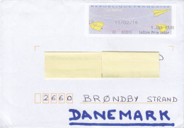 France LA POSTE 11/02/16 Cover Brief Lettre BRØNDBY STRAND Denmark ATM Frama Label - 2000 « Avions En Papier »