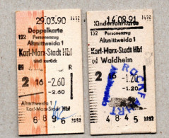 26] BRD (DR Der DDR)  - 2 Pappfahrkarten Ab Karl-Marx-Stadt Genutzt (1990, 1991) - Europe