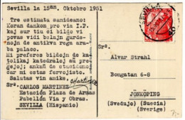 POSTAL 1951  SEVILLA A  JONKOPING  SUECIA - Briefe U. Dokumente