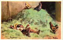 Delcampe - Illustrateur : Redon : La Pause : Petit Garçon étendu Dans Le Foin - Poules : N° 3 ( Série 1939 ) - Redon