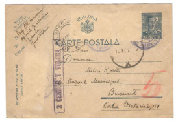 WW2 CORRESPONDENCE, TULCEA 6 CENSORED, KING MICHEL  POSTCARD STATIONERY,  1943, ROMANIA - WW2