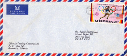 1972 LIBERIA , MONROVIA  , SOBRE CIRCULADO , CORREO AÉREO , AIR MAIL , POR AVIÓN , OLYMPIC GAMES - Liberia