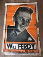 Oude Affiche Will FERDY  Onze Jonge Vlaamse Troubadour DECCA Eind Jaren 50  (36 X 55cm) - Posters