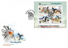 Uganda 2012, WWF, Birds, Secratary Bird, 4val In Block - Ouganda (1962-...)