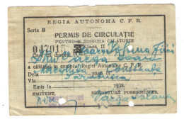 RAILWAY ROUNDTRIP 2ND CLASS  PERMIT No 047015 ISSUED BY  ROMANIAN RAILWAYS,  CFR  AND  AVIATION STAMPS,   1938, ROMANIA - Europe