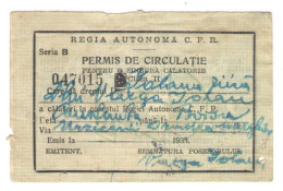 RAILWAY ROUNDTRIP 2ND CLASS  PERMIT No 047015 ISSUED BY ROMANIAN RAILWAYS, CFR  AND  AVIATION STAMPS,1938, ROMANIA - Europe