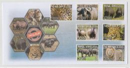 Malawi 2016 Endangered Animals Fauna Faune Lion Panther Elefant Elephant Rhinoceros FDC 1er Jour - Malawi (1964-...)