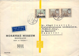 1967 CHECOSLOVAQUIA , BRNO - HANNOVER , MORAVSKÉ MUSEUM  , SOBRE CIRCULADO , CORREO AÉREO , AIR MAIL , POR AVIÓN - Briefe U. Dokumente