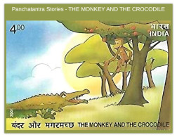 India 2001 STORIES OF PANCHTANTRA STORIES - THE MONKEY AND THE CROCODILE MINT/BLANK PPC Maxim/Picture Post Card As Scan - Apen