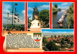 Hitzacker Elbe Flaggenmast Kirche Binnenschifffahrt Frachtkahn Altstadt Geschich - Hitzacker