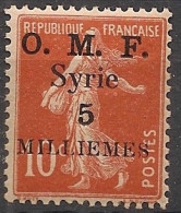 SYRIE - 1920 - N°YT. 28 - O.M.F. - Type Semeuse 5m Sur 10c Rouge - Neuf* / MH VF - Neufs