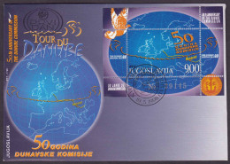 Yugoslavia 1998 Tour Du Danube Cycling Sports 50 Anniversary Danube Commisssion, Block, Souvenir Sheet FDC - Cycling