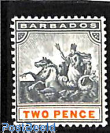 Barbados 1892 2p, WM Crown-CA, Stamp Out Of Set, Unused (hinged), Nature - Horses - Barbades (1966-...)