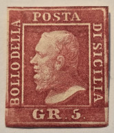 Italy (Sicily)  Scott #15 ($600) - A10 5g Vermilion- MH - VF - 1859 - Sicilia