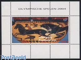 Suriname, Republic 2004 Olympic Games S/s, Mint NH, Nature - Sport - Birds - Horses - Olympic Games - Art - Ceramics - Porcelain