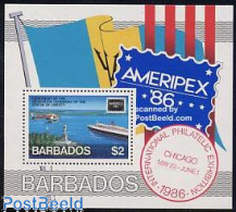 Barbados 1986 Ameripex S/s, Mint NH, Transport - Helicopters - Ships And Boats - Helicopters