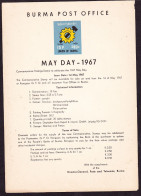 BURMA/MYANMAR STAMP 1967 ISSUED MAY DAY TEMPLET CERTIFICATE - Myanmar (Birmanie 1948-...)