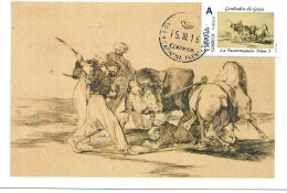 Grabados De Goya, Tauromaquia " Los Moros Establecidos En España ", Carte Maximum Espagne. Tu Sello - Engravings