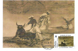Grabados De Goya, Tauromaquia " Capean Otro En Cerrado ", Carte Maximum Espagne. Tu Sello - Engravings
