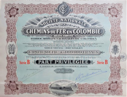 Société Nationale De Chemins De Fer En Colombie - Part Privilégiée - 1927 - Spoorwegen En Trams