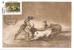 Grabados De Goya, Tauromaquia " Un Caballero Español Mata A Un Toro Después ........ ", Carte Maximum Espagne. Tu Sello - Engravings