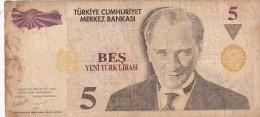 CRBX2309 BILLETE TURQUIA 5 LIRASI 2005 USADO - Other - Asia