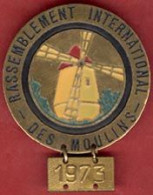 ** BROCHE  RASSEMBLEMENT  INTERNATIONAL  Des  MOULINS  1973 ** - Brooches