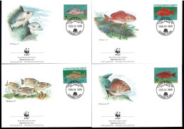 Turks And Caicos Islands 1998 Snapper Fish WWF  Set Of 4 FDCs  (MS711H) - Turks & Caicos (I. Turques Et Caïques)