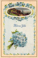 Delcampe - FLEURS - Bonne Fête - Village - Myosotis - Illustration Non Signée - Carte Postale Ancienne - Blumen