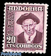 Andorra, Spanish Post 1948 20cts, Stamp Out Of Set, Mint NH, History - Ongebruikt
