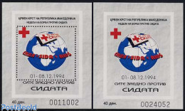 North Macedonia 1994 Anti AIDS 2 S/s (perf. & Imperf.), Mint NH, Health - AIDS - Health - Red Cross - Ziekte
