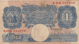 Angleterre Billet Bancaire De Une Livre De 1940 émission D'urgence En Temps De Guerre État TB - 1 Pound
